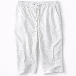 LL Bean white cotton straight leg plus size lightweight drawstring pants 2X